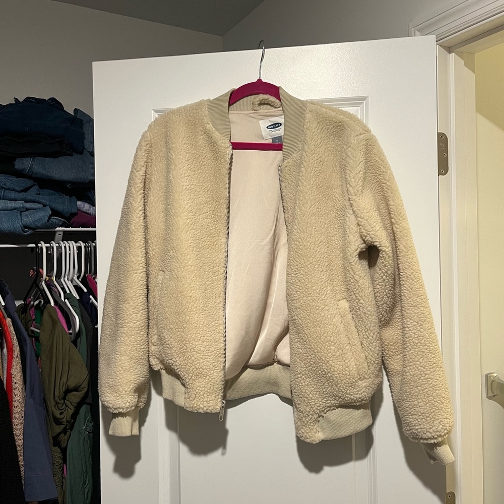 Old Navy Cream Sherpa Bomber Jacket